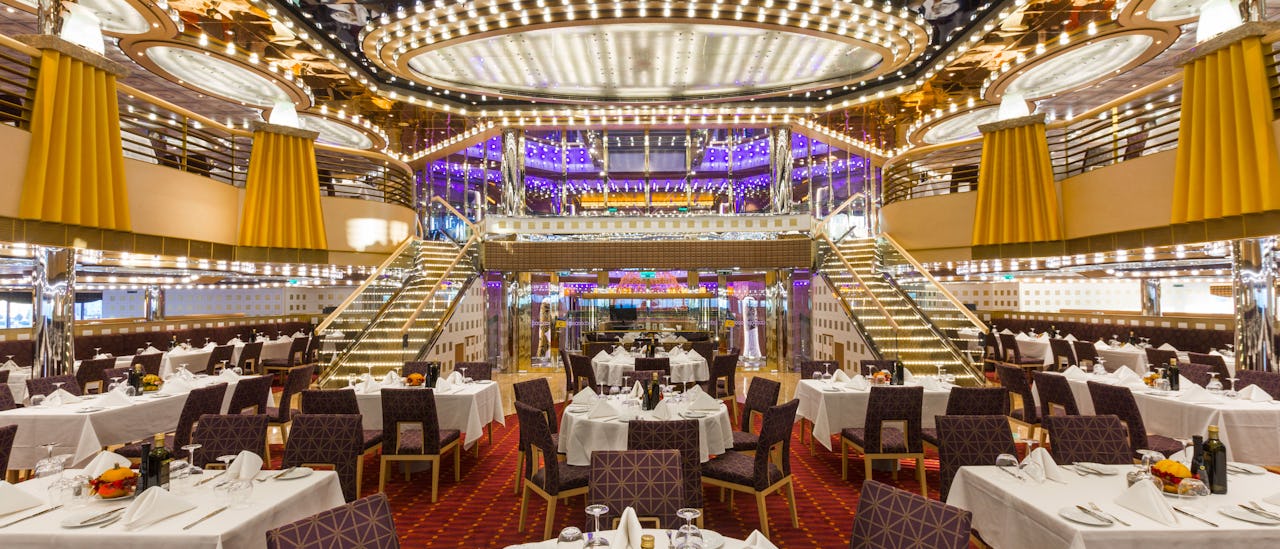 The main dining room and buffet restaurant are complimentary