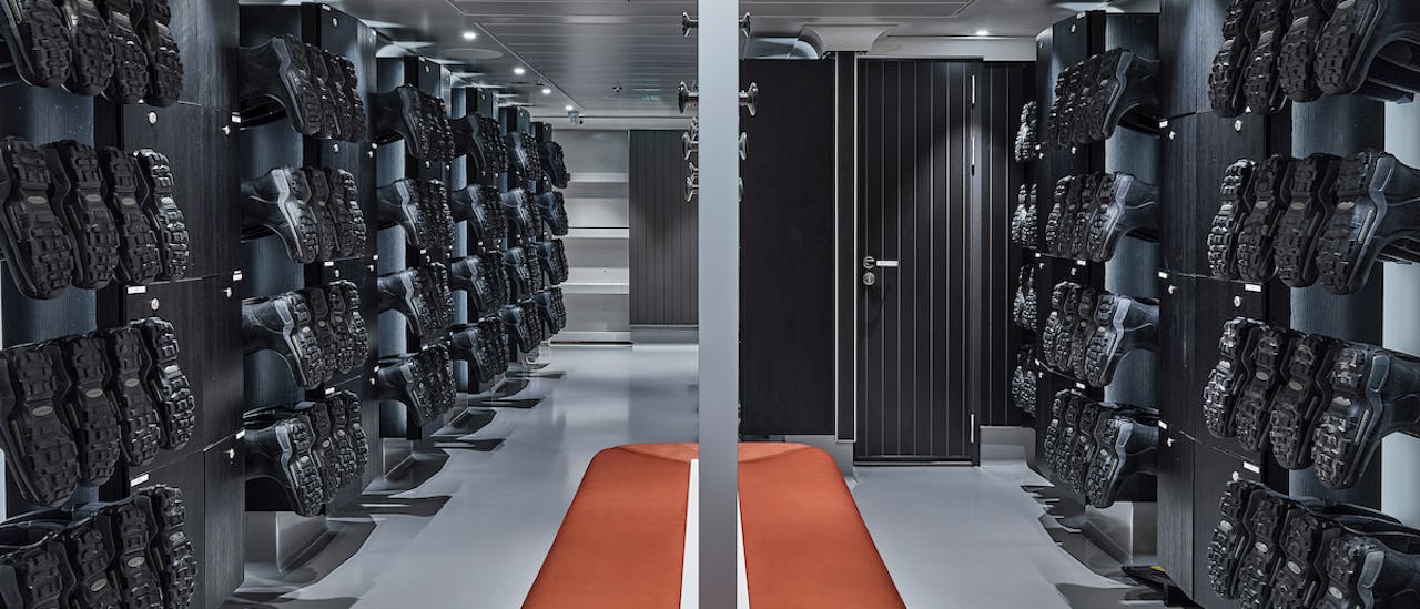 The Mud Room - equipped for expedition prep, provides easy access for Zodiac activities