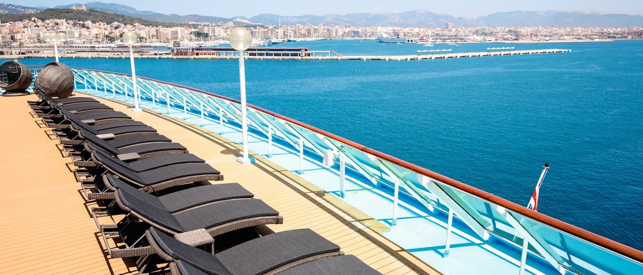 This adults-only sunbathing area is located at the back of the ship, offering relaxation with panoramic views