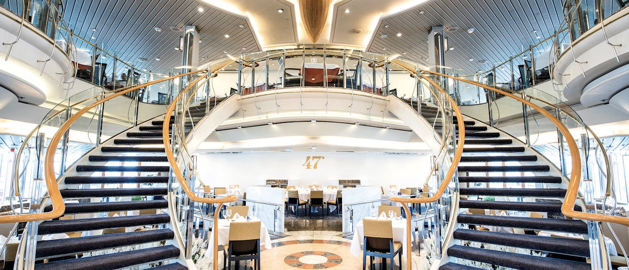 The heart of the ship is taken over by a spectacular five-storey atrium