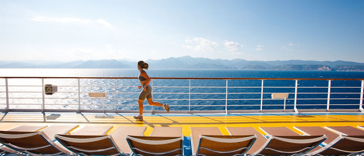 Run through warm breezes on the pool deck