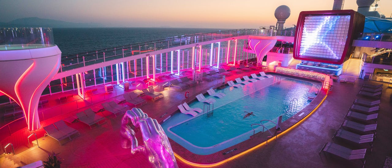 The pool area at night