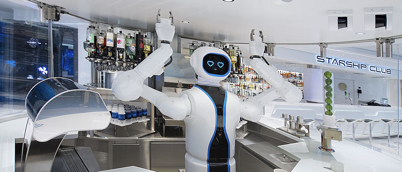 Enjoy five outdoor bars and 16 indoor bars, including the first humanoid Robotic bartender at sea!
