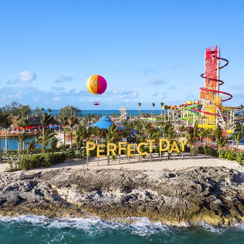 Family enjoying the water park and private beaches at Royal Caribbean’s Perfect Day at CocoCay
