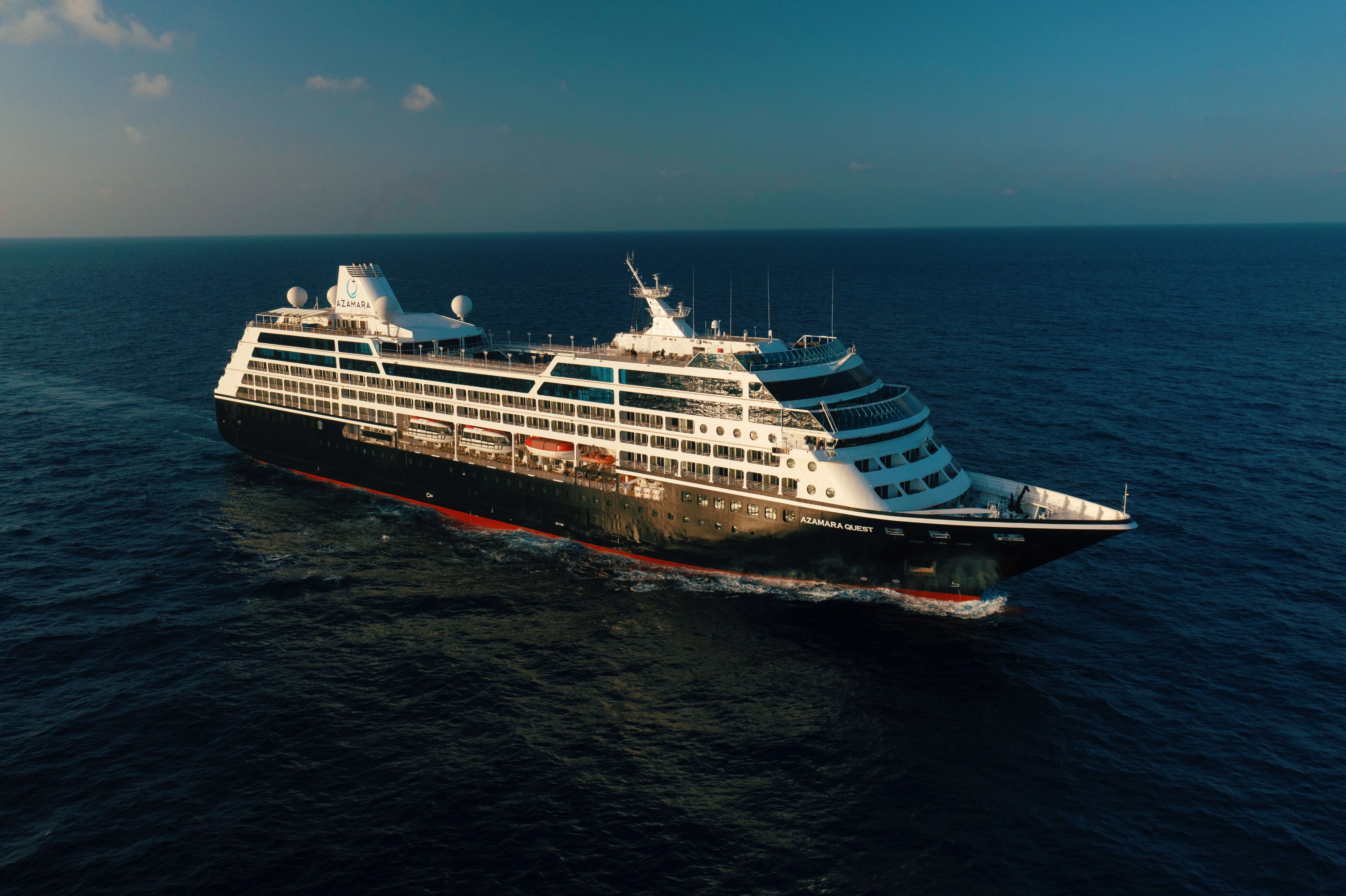  Azamara Quest sailing through scenic waters, showcasing boutique luxury cruising and immersive destinations.