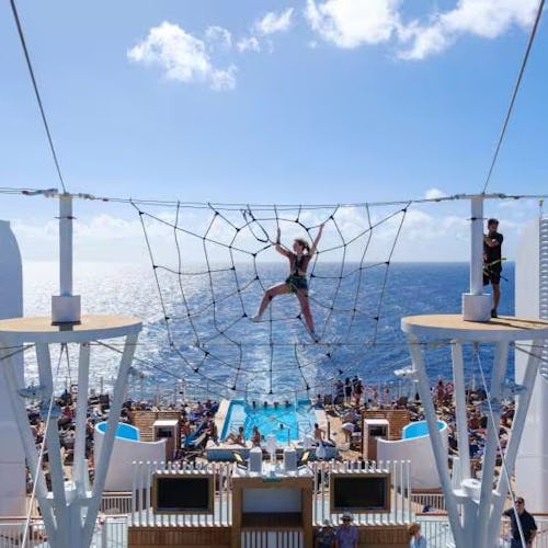 Cruisers staying fit on deck with ocean-facing gyms, sports courts, and wellness activities aboard P&O Cruises.