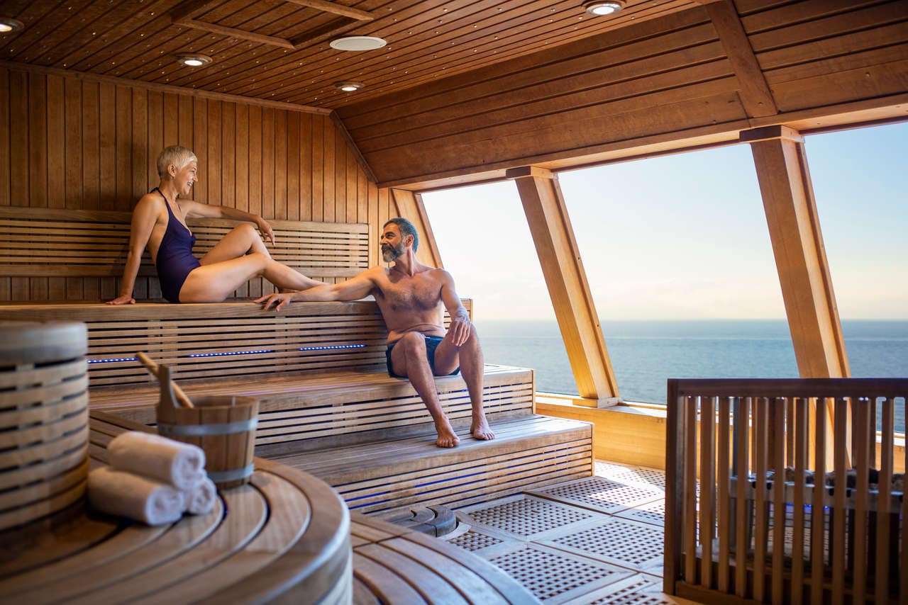 Cruiser relaxing in an oceanview spa aboard Costa Cruises, enjoying tranquil moments and rejuvenating treatments at sea.