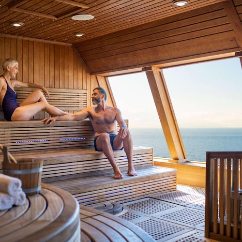 Cruiser relaxing in an oceanview spa aboard Costa Cruises, enjoying tranquil moments and rejuvenating treatments at sea.